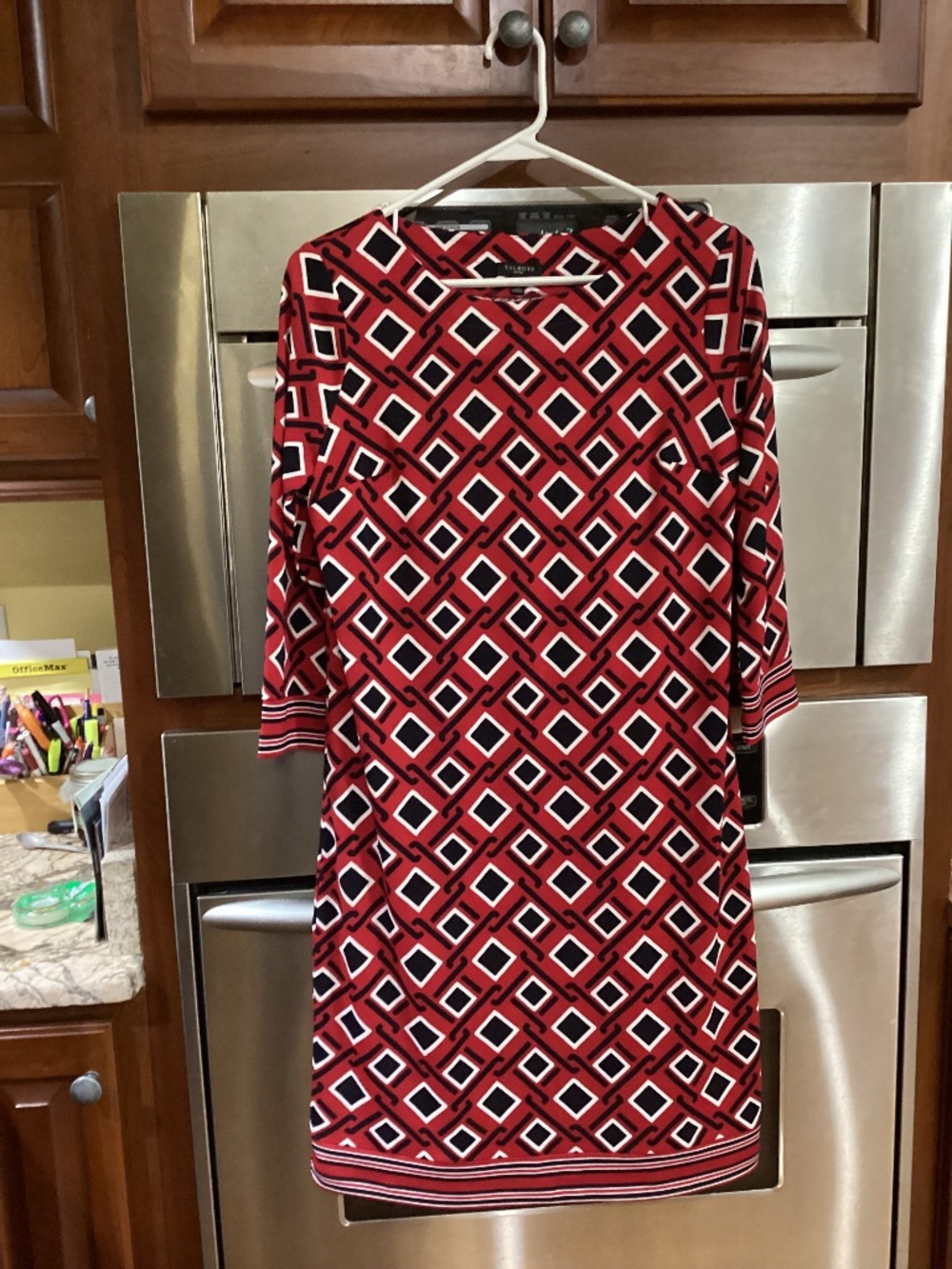 Talbots Petite Red Black Dress, Small